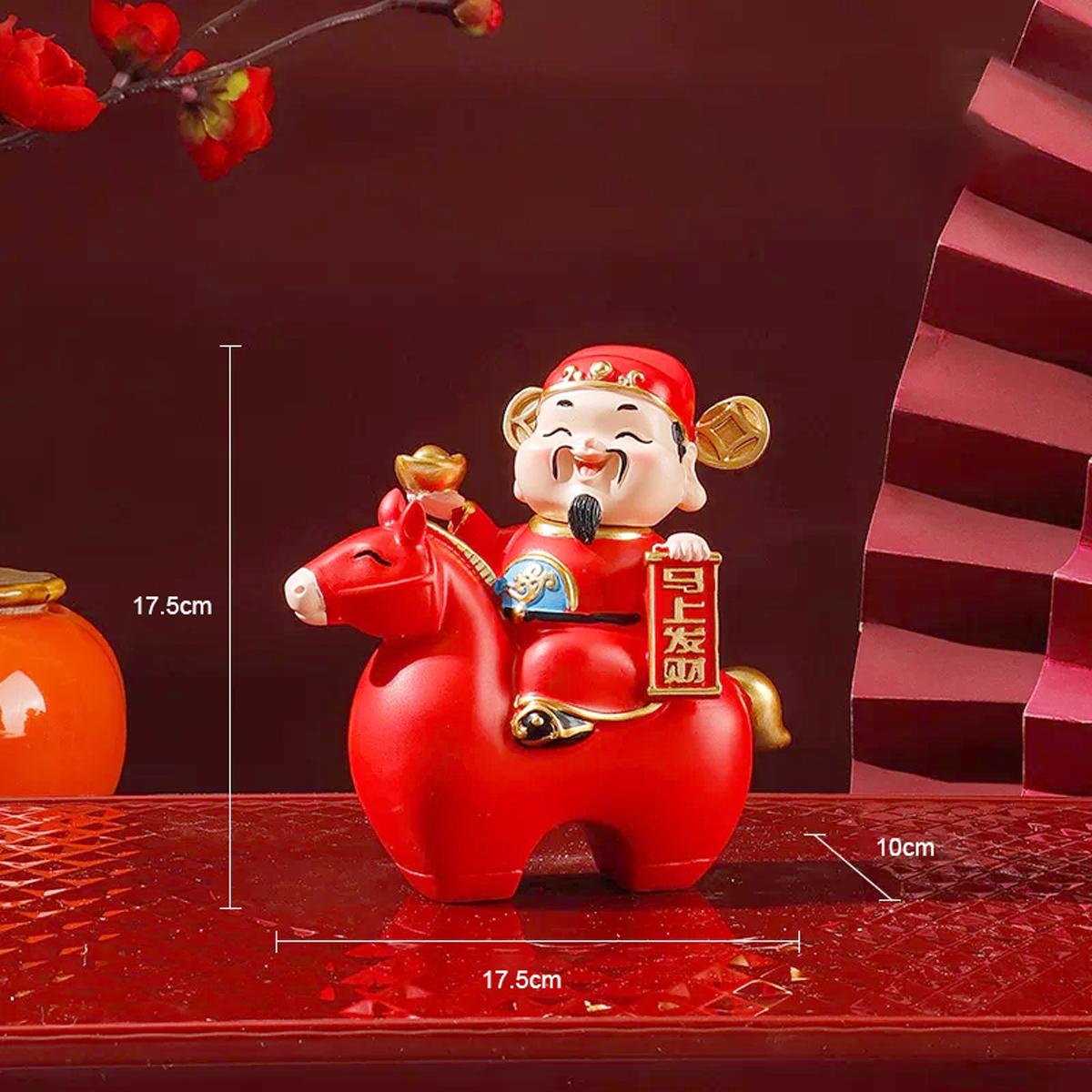 Tượng Thần Tài Cưỡi Ngựa May Mắn - Trang Trí Tết - 17 x 17 x 9 cm - 7082-1