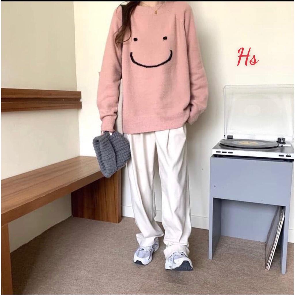 Áo Nỉ Dài Tay Unisex Mặt Cười Dáng Rộng