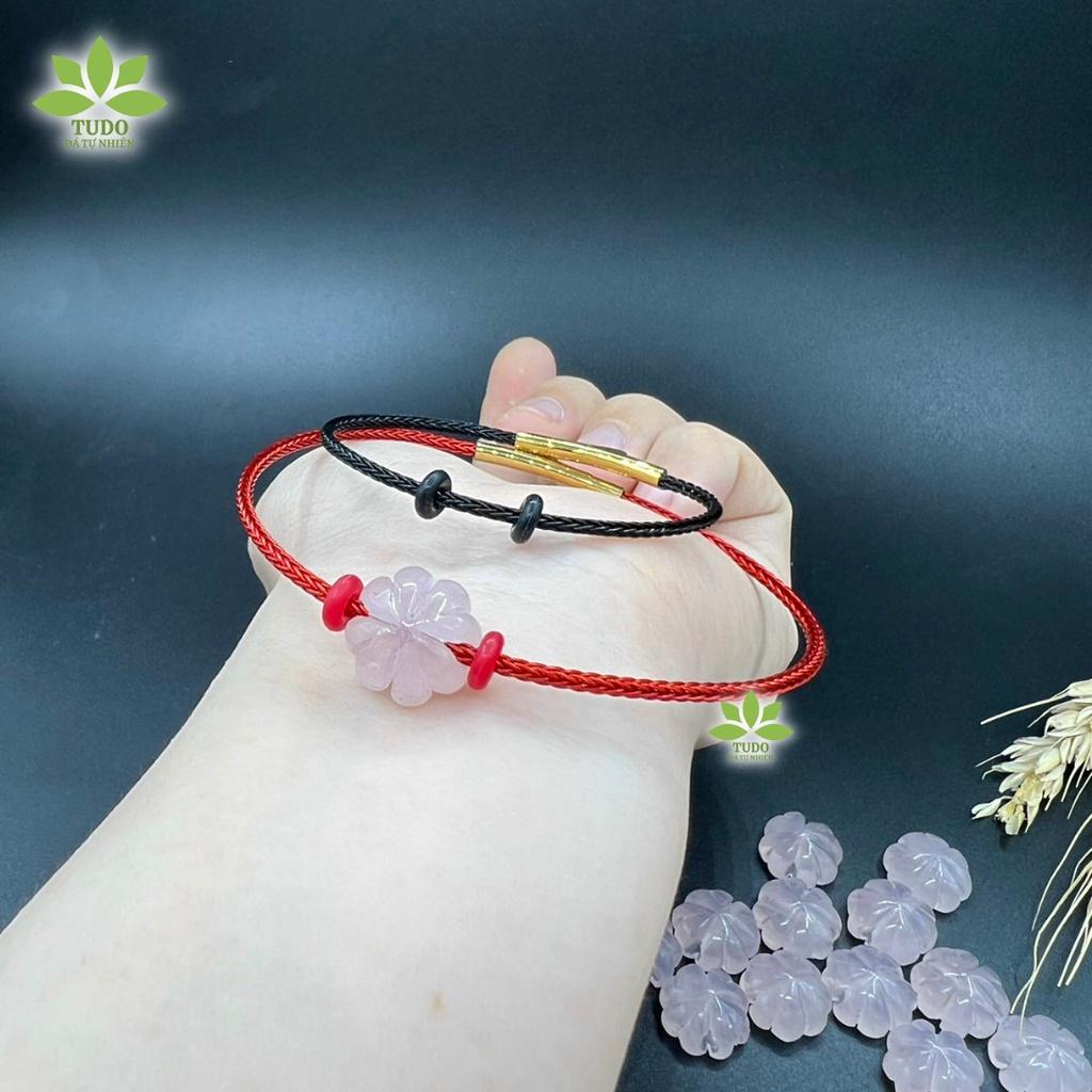 Vòng Tay Nữ Đẹp - Vòng Phong Thủy Mệnh Hỏa Thổ TUDO VDCTAH Cỏ 4 Lá, Dây Cáp Đỏ, Đen chốt bấm B52K230