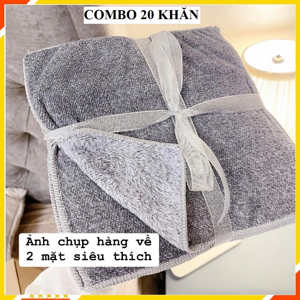 Khăn Lau Bếp Khăn Lau Đa Năng 2 Mặt Sợi Than Tre Mềm Mịn Siêu Thấm 25x25cm - Khăn Lau Tay - Khăn Lau Siêu Thấm