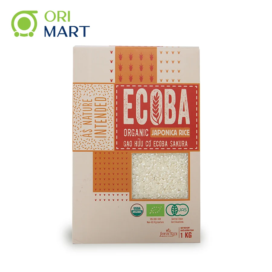 Combo 3 Gạo Nhật Hữu Cơ ECOBA SAKURA Ecoba Organic Japonica Rice An Toàn Sức Khoẻ, Giàu Dinh Dưỡng Túi 1Kg ORIMART