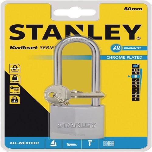Ổ Khóa Stanley USA, Chrome trắng, càng dài, rộng 50mm- S742-017