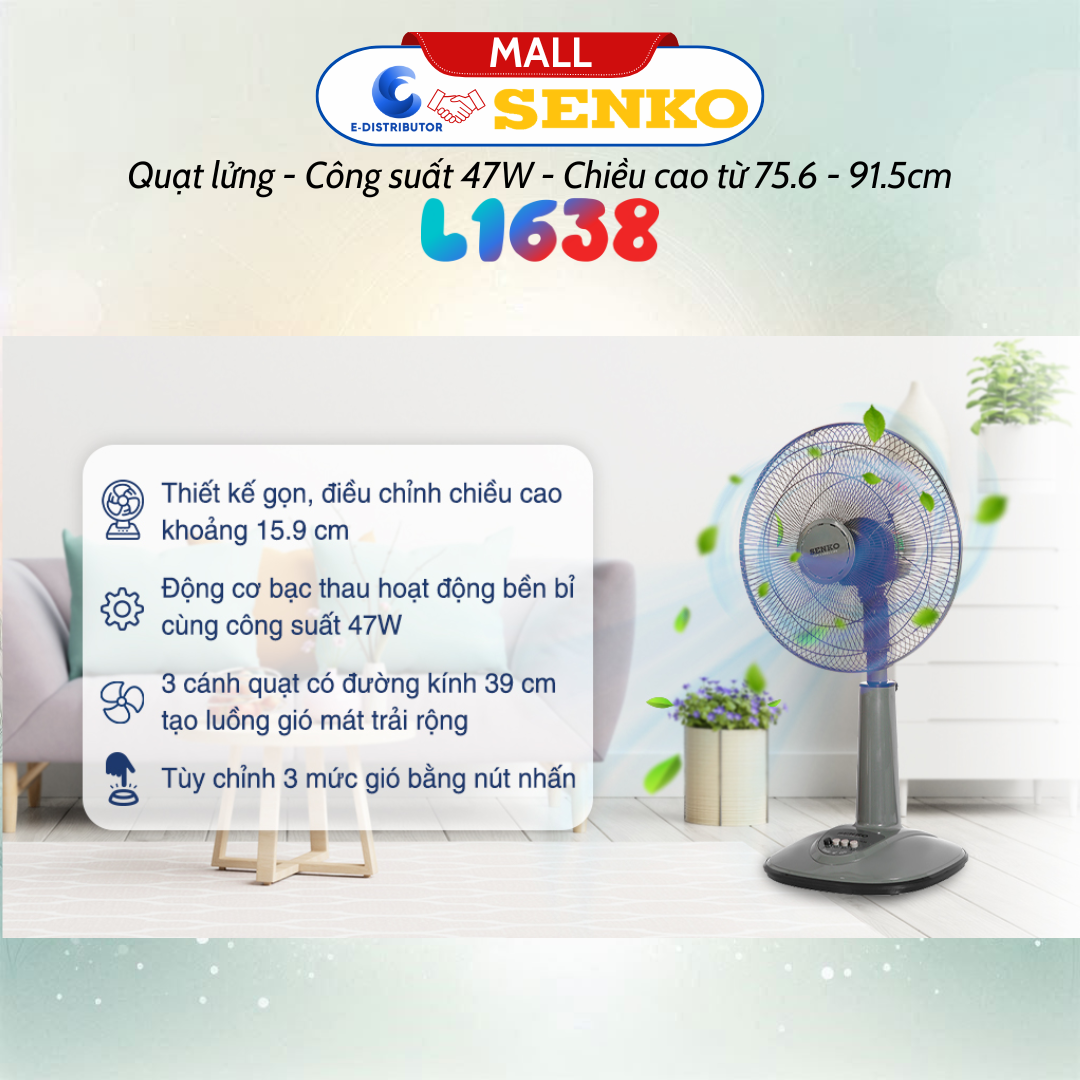Quạt Lửng Ống Nhựa Senko L1638 - Công suất 47W - Màu tuỳ chọn - Hàng Chính Hãng
