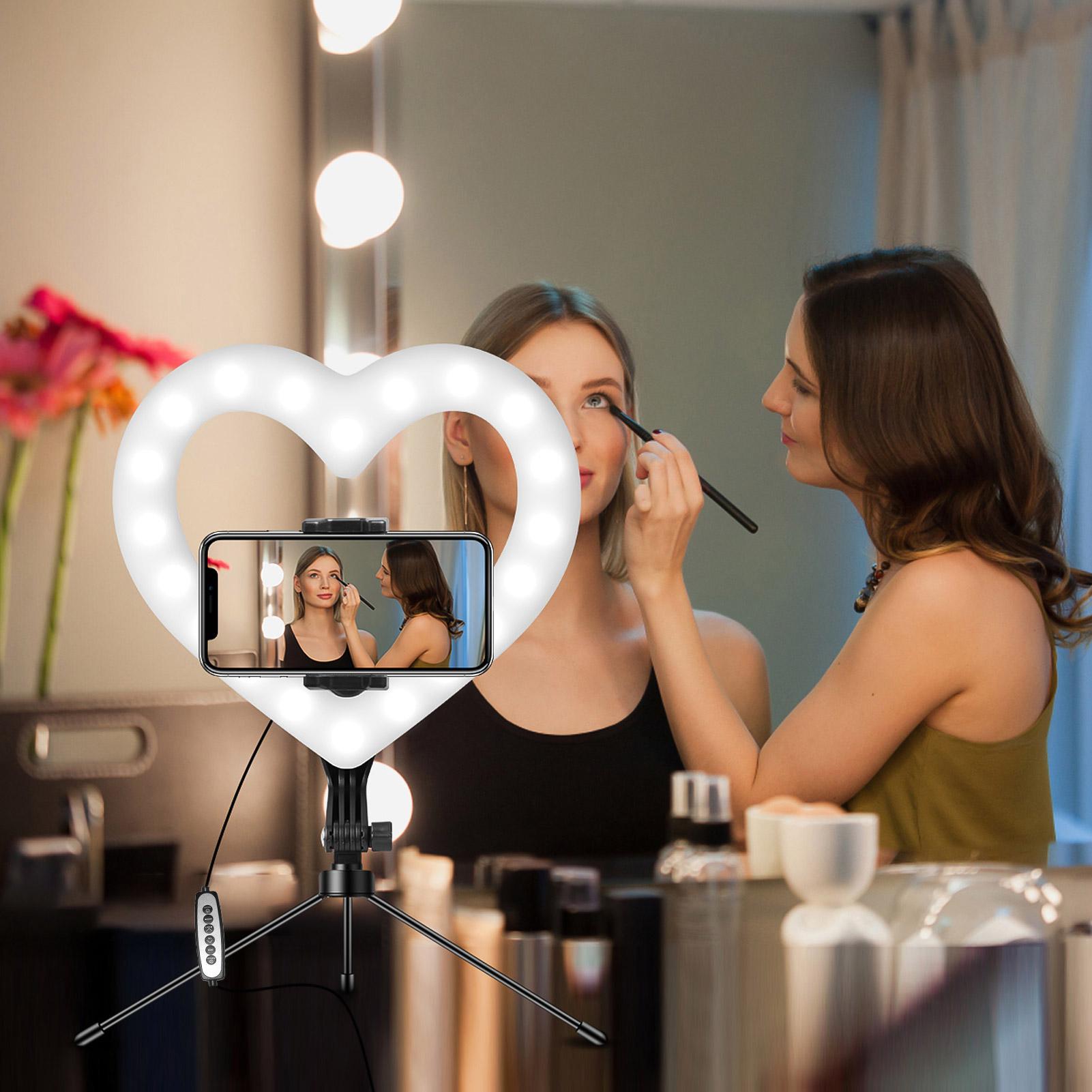 10 Inch RGB Video Light Heart-Shaped LED Fill Light Dimmable USB Powered with Phone Holder Desktop Stretch Light Stand