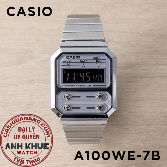 Đồng hồ unisex dây kim loại Casio Standard chính hãng Anh Khuê A100WE-7BDF