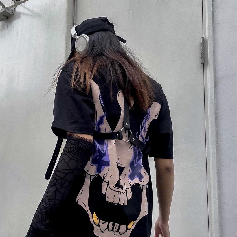 Áo thun tay lỡ, tee phông xương Skull nhiều màu form rộng, cotton