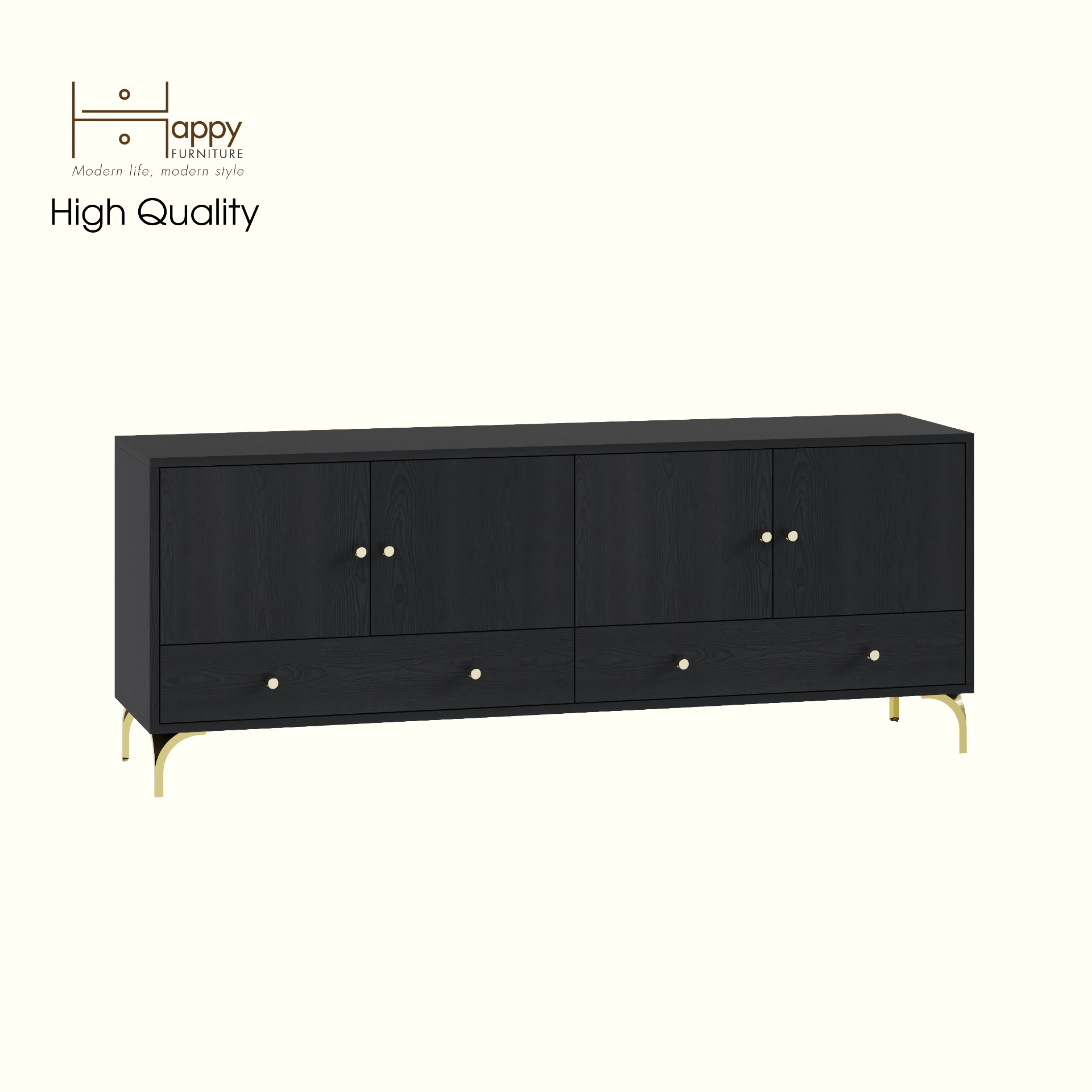 HAPPY FURNITURE , Kệ TV 4 cửa mở 2 ngăn kéo - HAPPI, KTV_081 , 160cm x 40cm x 62cm DxRxC