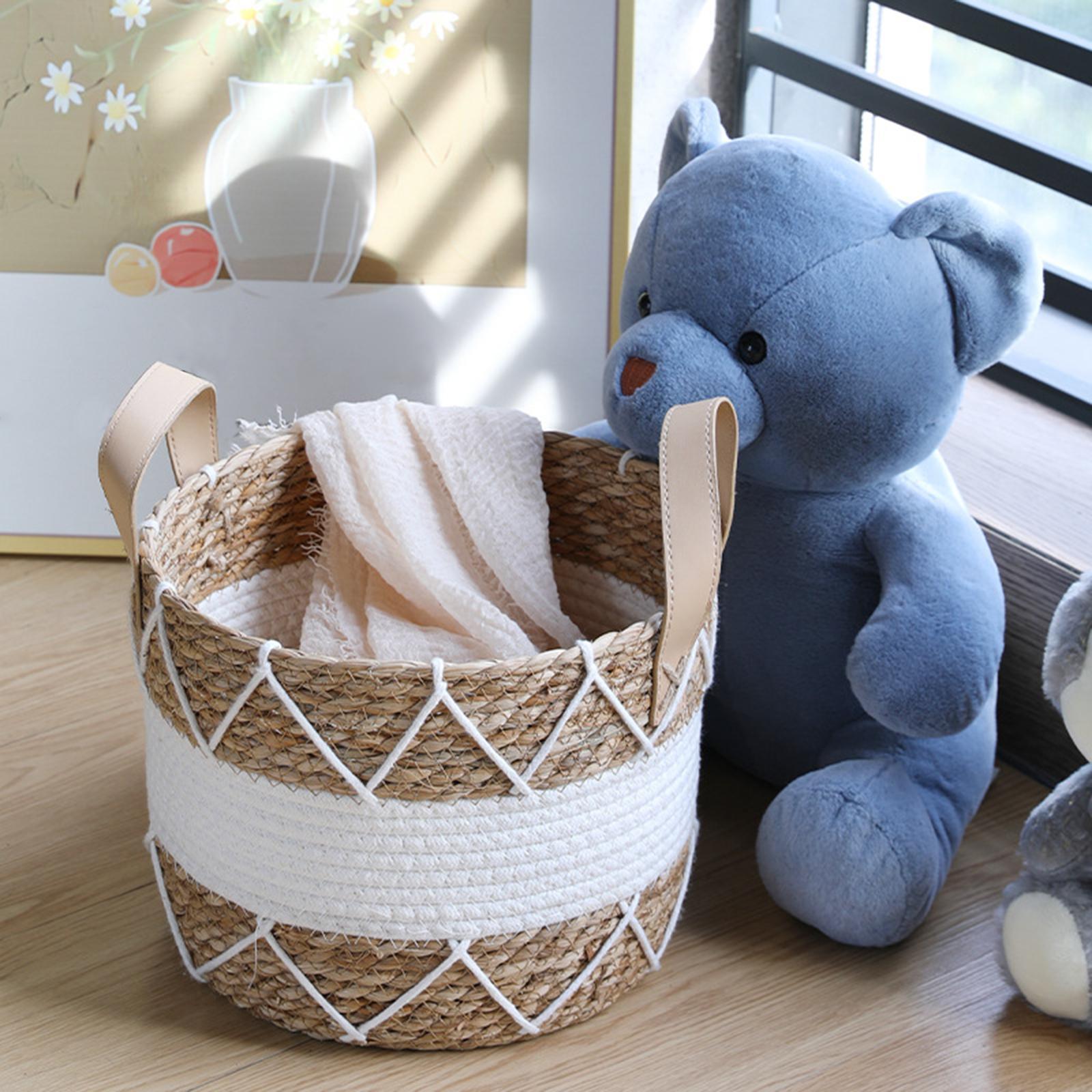 Laundry Hamper, Woven Rope Laundry Basket, Nordic Toys Storage Basket, with Handle, Baby Nursery Hamper for Handbag, Bedding Clothing Closet Toys