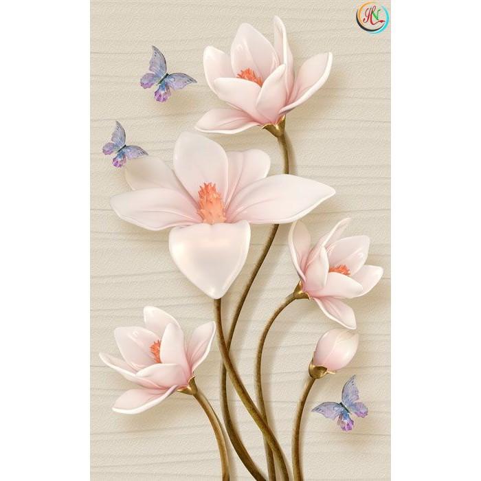Tranh dán tường HOA 3D khổ đứng - vải lụa phủ kim sa