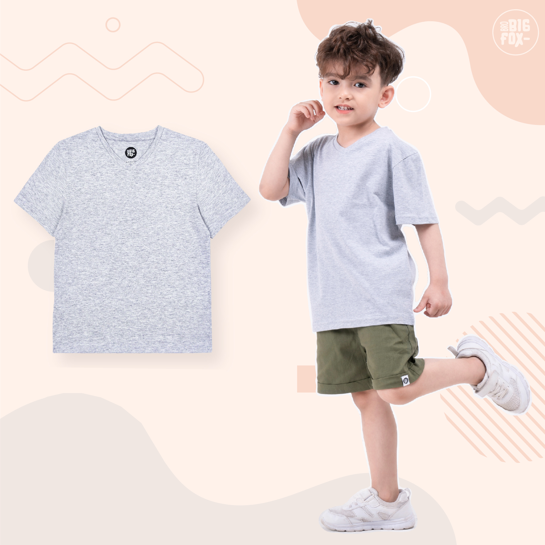 Áo bé trai BIGFOX - MISS MEOW size đại, áo phông cho bé cổ tim chất cotton từ 3 - 11 tuổi 11 - 40 kg