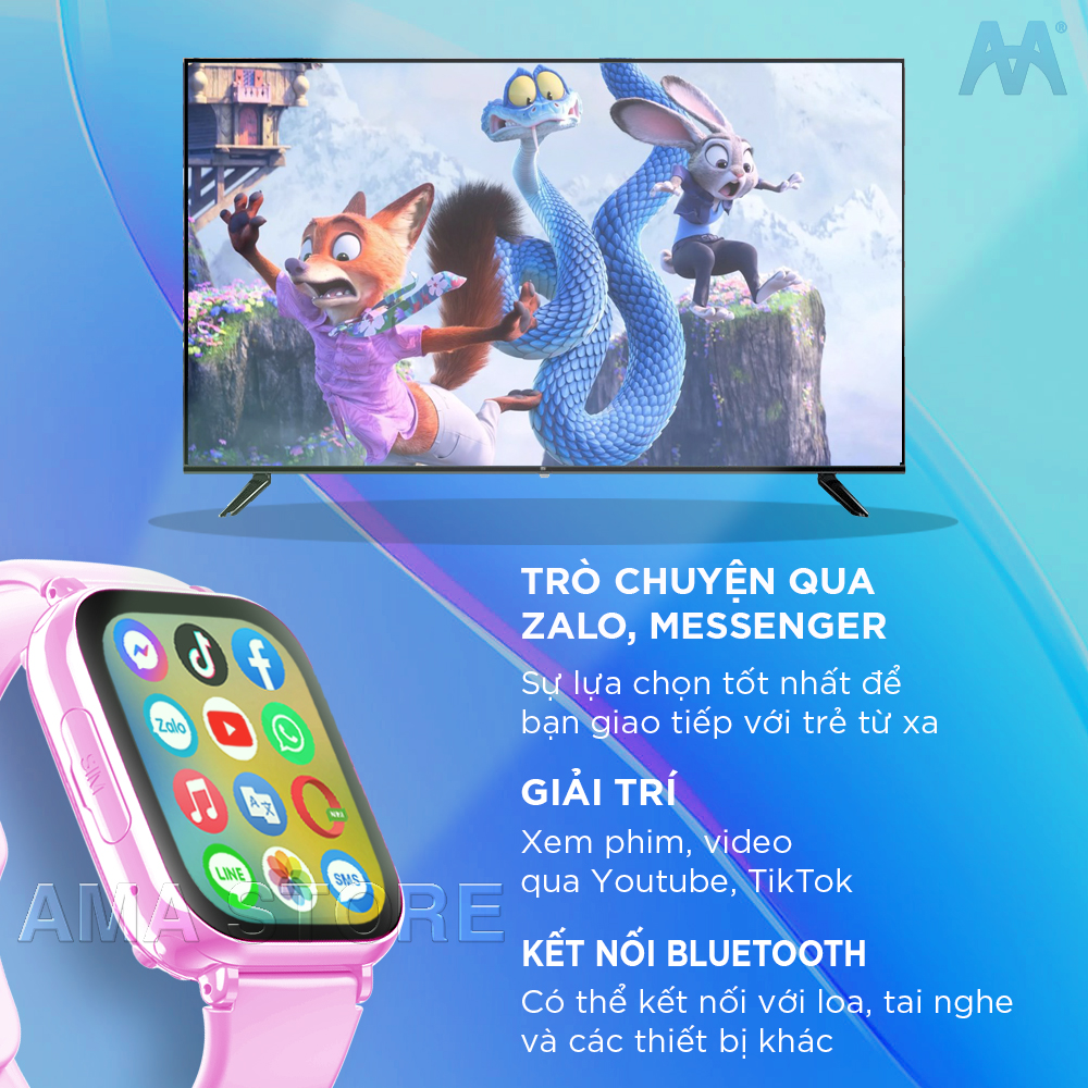 Đồng hồ Thông minh AMA Watch D42 có CHPlay xem được Youtube Gắn sim 4G Định vị Kép GPS Wifi Hàng Chính Hãng