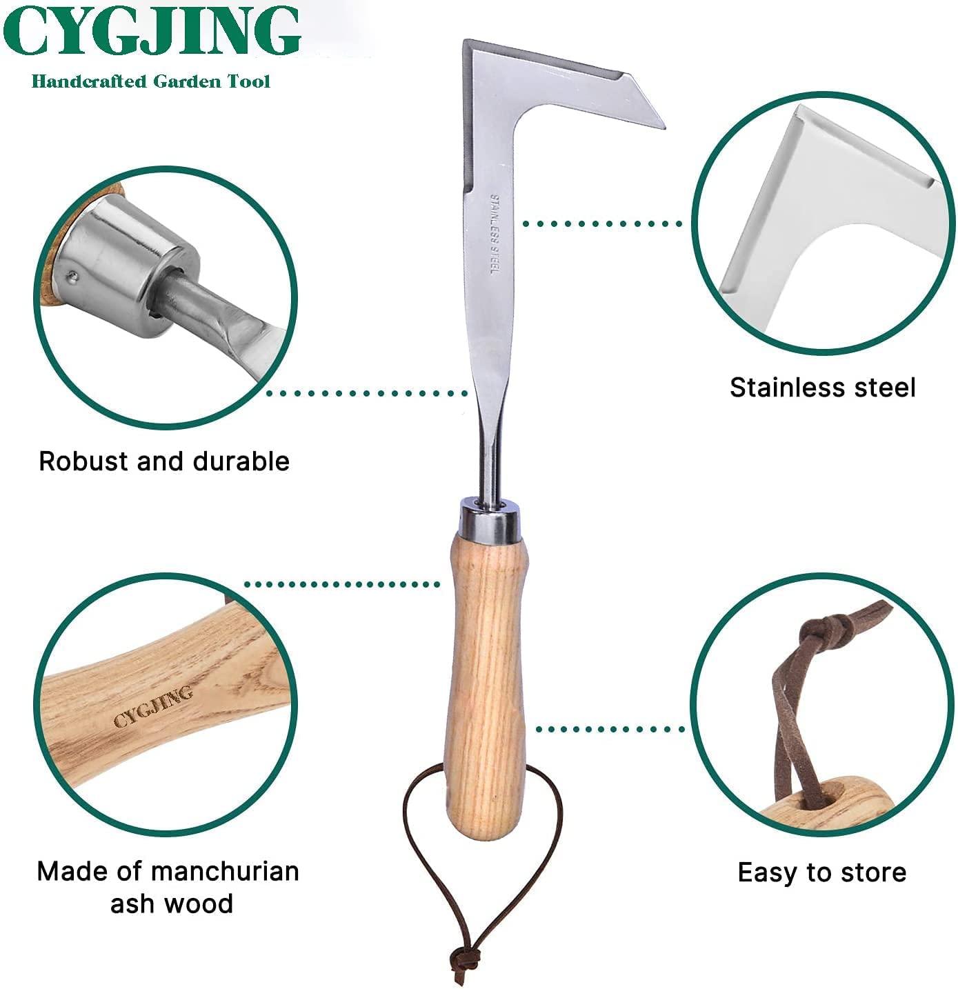 Máy làm cỏ bằng tay, Máy làm cỏ bằng thép không gỉ, Máy làm cỏ công thái học, Máy làm cỏ có tay cầm bằng gỗ tự nhiên, Dụng cụ làm vườn để đào, làm cỏ