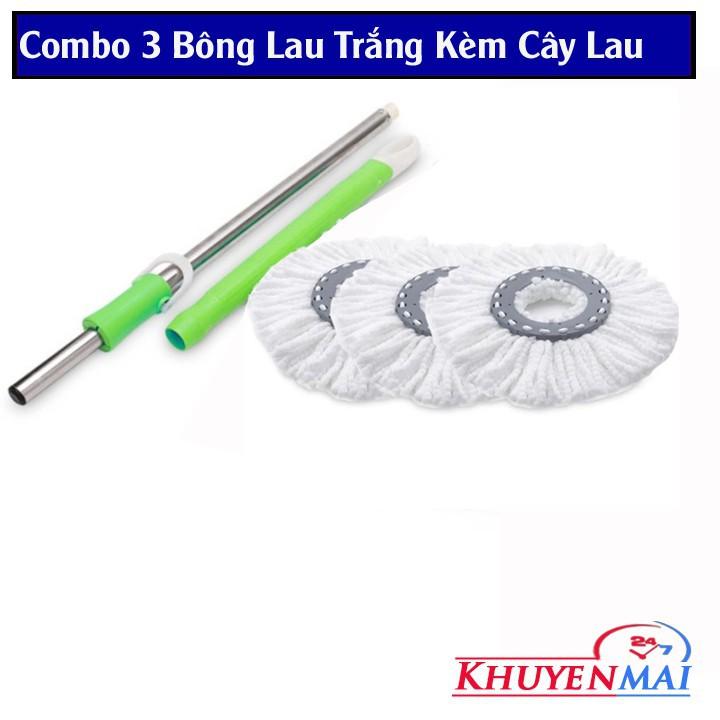 COMOBO 3 BÔNG LAU NHÀ KÈM CÂY LAU XẾP GỌN (cây lau tròn