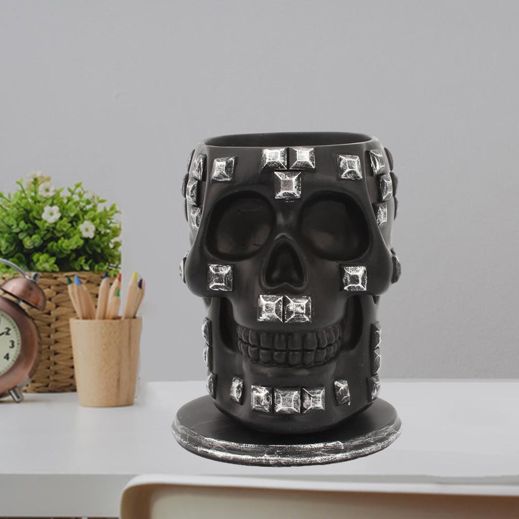 Rotatable Skull Pen Holder Office Desktop Decor Stationery Organizer