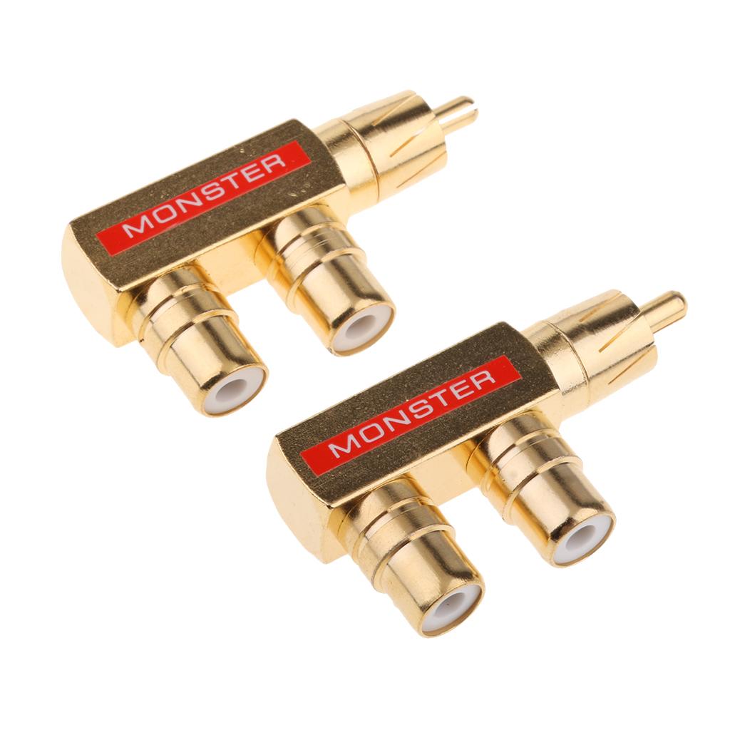 RCA Splitter RCA AV Audio F Splitter Plug 1 Male To 2 Female Gold Plated