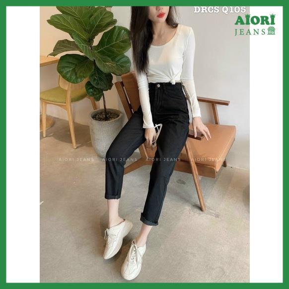 Quần Jeans Nữ, Quần Baggy Jeans Lưng Cao Baggy Bò Trơn Lai Tua Màu Đen Phong Cách Thời Trang_ Mã 5013