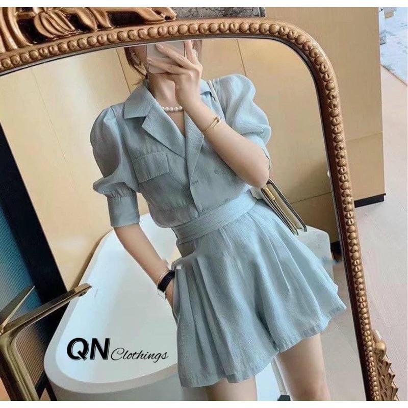 Set quần Short + Áo Sơ mi cổ vest Qc đi chơi đi học đi làm