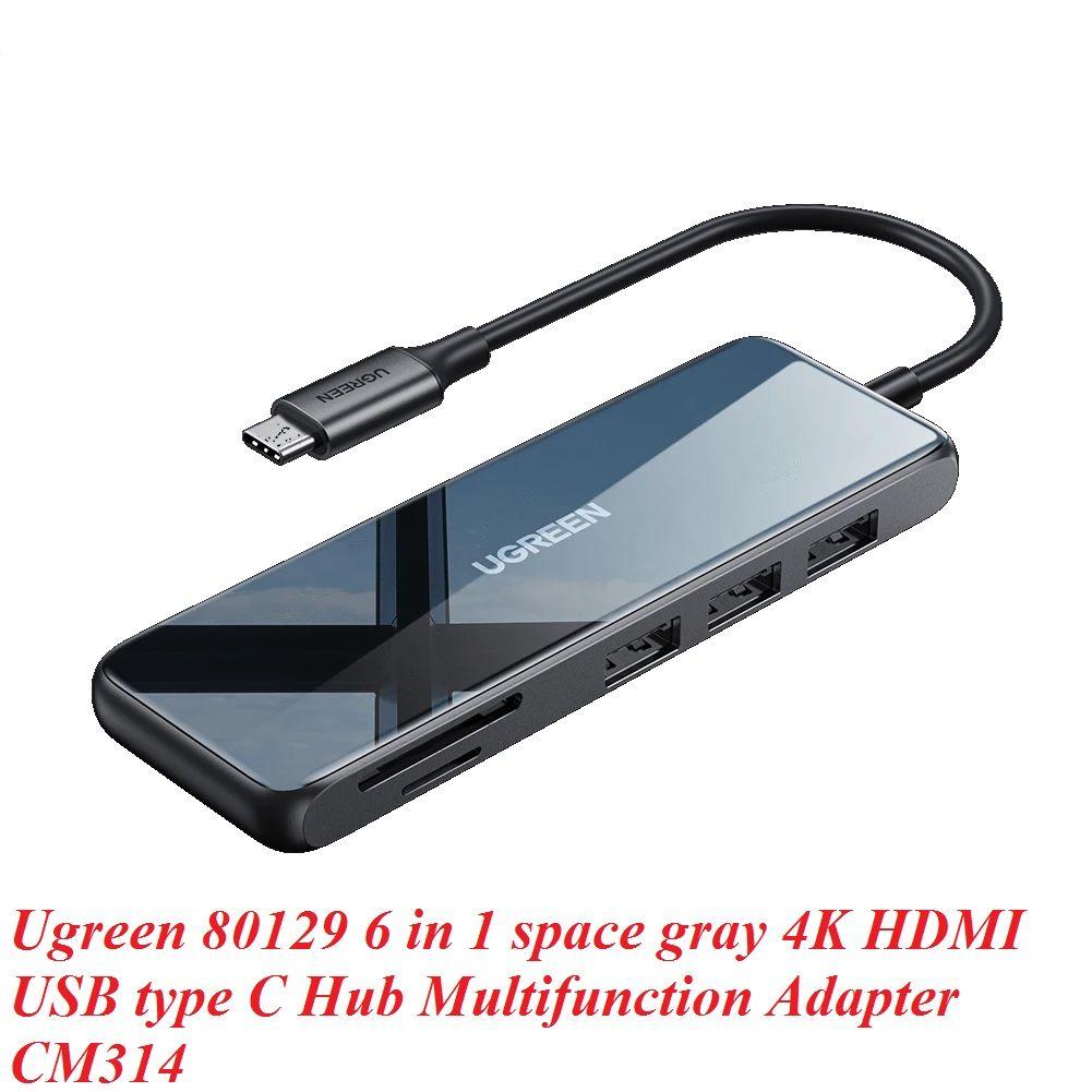 Ugreen UG80129CM314TK 6 trong 1 màu xám bộ chuyển usb type c đa năng ra 4K 60hz HDMI đọc thẻ sd tf - HÀNG CHÍNH HÃNG