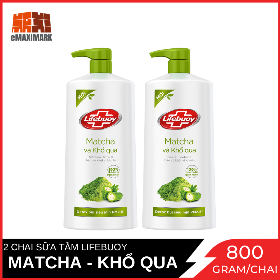 COMBO 2 Chai Sữa tắm Lifebuoy Bảo Vệ Khỏi Vi Khuẩn Matcha Và Khổ Qua (Xanh Lá) Chai 800G x 2