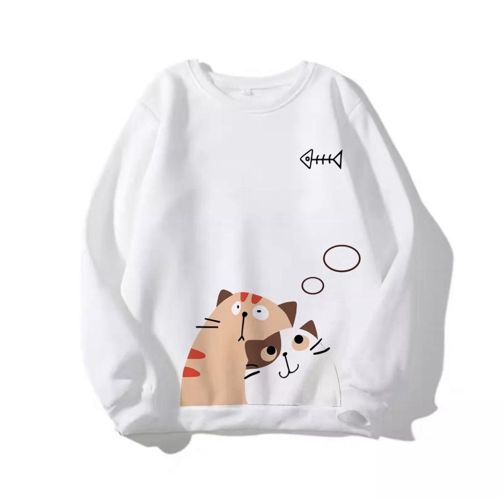 ÁO SWEATER NAM NỮ IN MÈO VÀ XƯƠNG CÁ