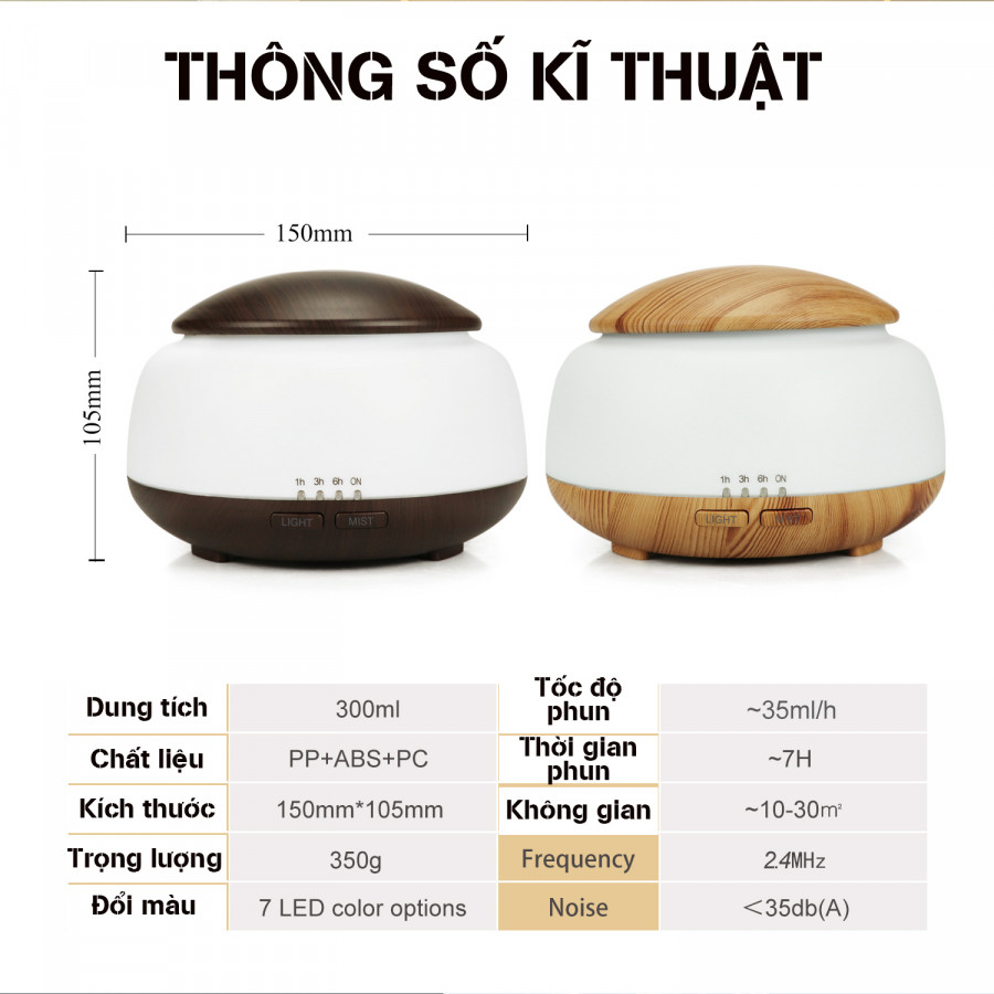 Máy khuếch tán tinh dầu ấm đen dung tích 300ml