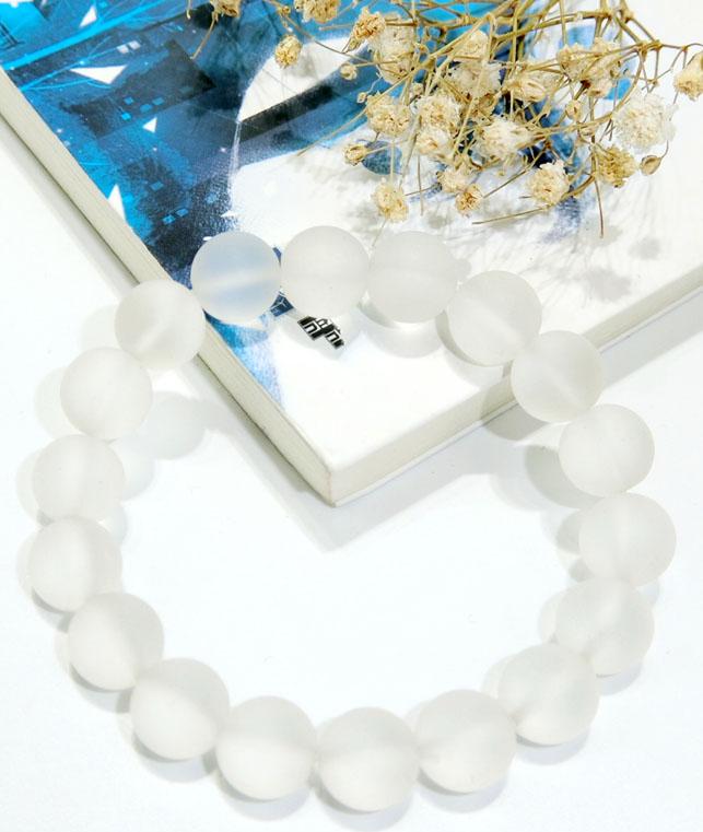Vòng Tay Thạch Anh Trắng Nhám Kim Tiền Jewelry - Hợp Mệnh Kim, Mệnh Thủy - Tặng Kèm Hộp Nhung - Dây, Đá Dự Phòng