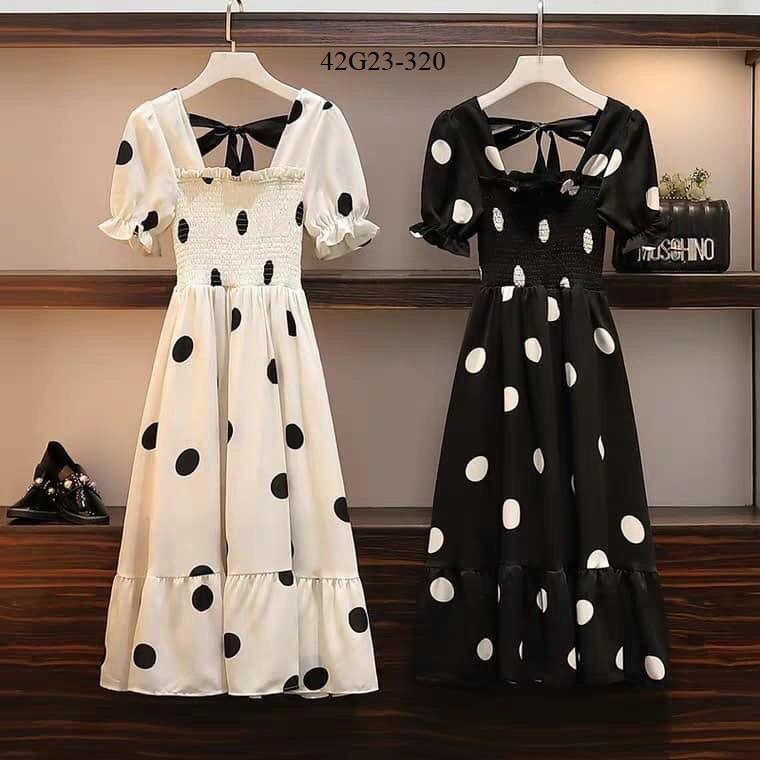 ĐẦM CHẤM BI NHÚNG NƠ LƯNG CAO CẤP -G23-320
