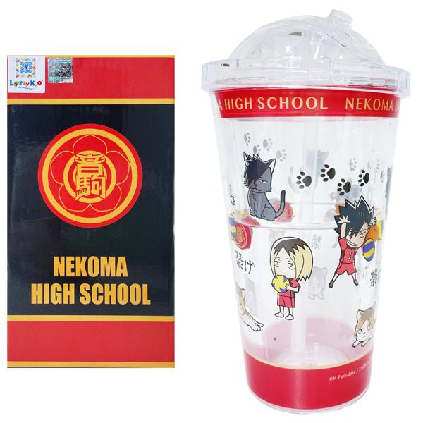 Ly Nhựa Có Nắp Kèm Ống Hút 450 ml - Haikyu Nekoma - XH14