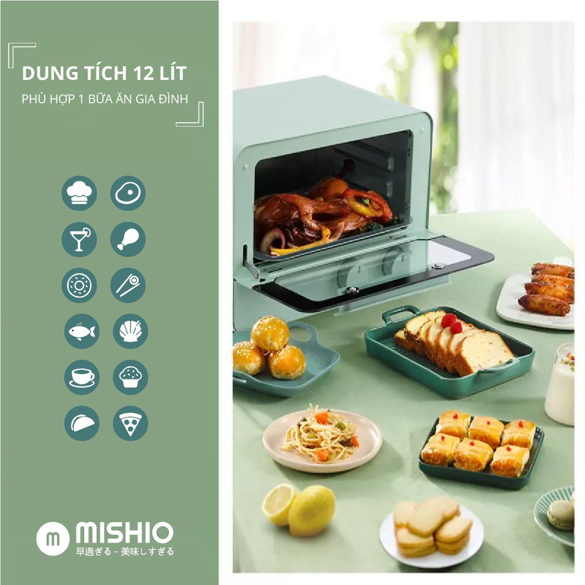 Lò nướng 12L Mishio MK342 dải nhiệt 60-230 độ