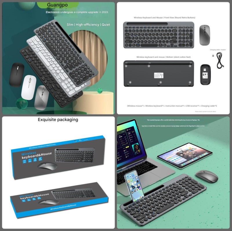 Bộ Bàn phím chuột không dây W709 có khe để điện thoại , máy tính bảng - kết nối bluetooth 5.0 + Usb 2.4g Pin sạc TypeC hàng nhập khẩu