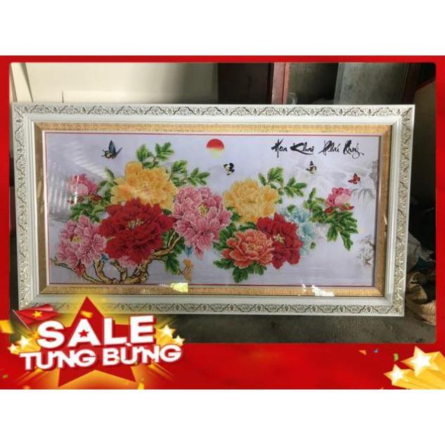 Tranh ĐÍNH ĐÁ Hoa mẫu đơn hoa khai phú quý VS344 |120x60cm|- Chưa đính