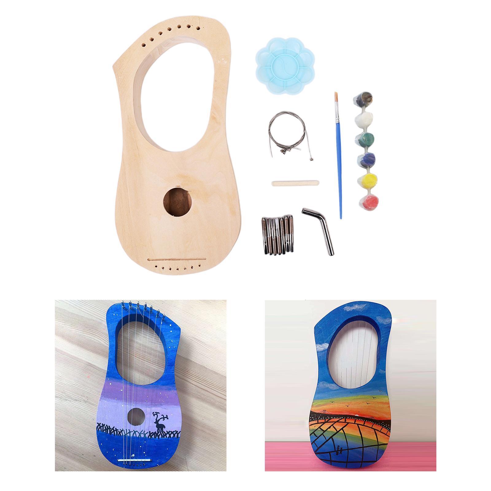 Harp Making Material Set, 7 String DIY Set, Soft Sound Interactive Beginners String Lyre, Harp Lyres, Wood String Instrument for Stage