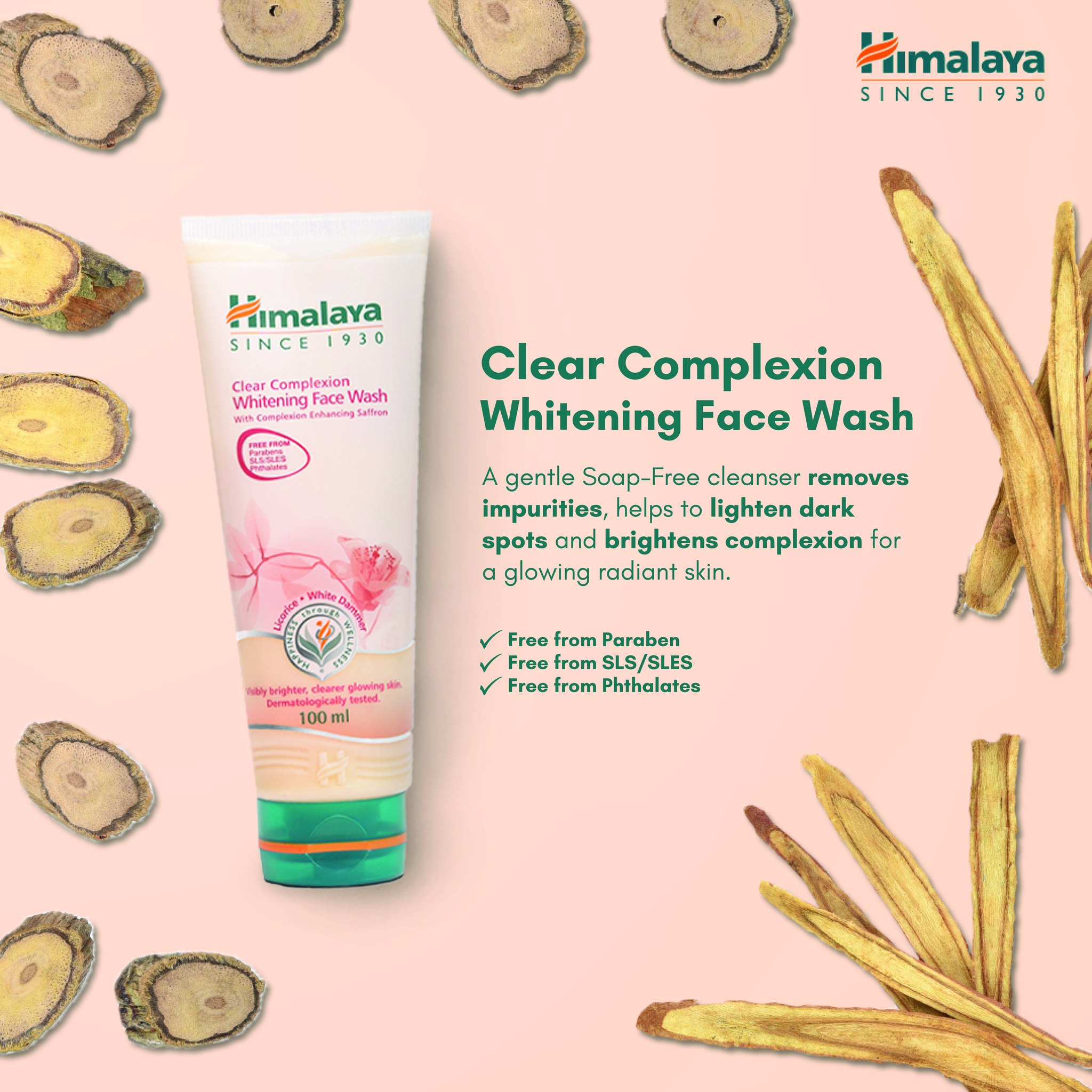 Sữa Rửa Mặt Tinh Tế Làm Sạch Và Trắng Da Cải Tiến Với Nghệ Tây Himalaya Herbals