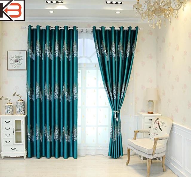 Rèm cửa màu xanh, rèm hoa văn cao tối đa 2,75m