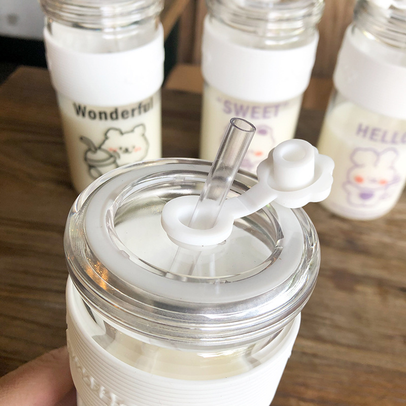 Cốc sứ trong suốt 450ml kèm ống hút