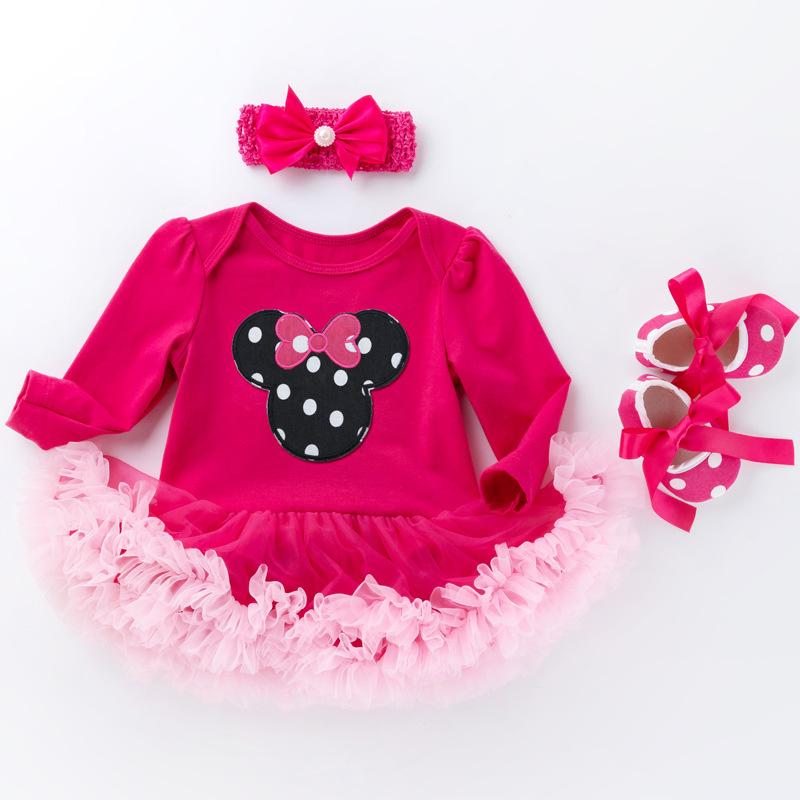 Mới 2021 Bé Gái Đầu Tiên 1st Sinh Nhật Đầm Nóng Hồng Tutu Bánh Trang Phục Trẻ Sơ Sinh Áo Bé Gái Rửa Tội Quần Áo 0-24M
