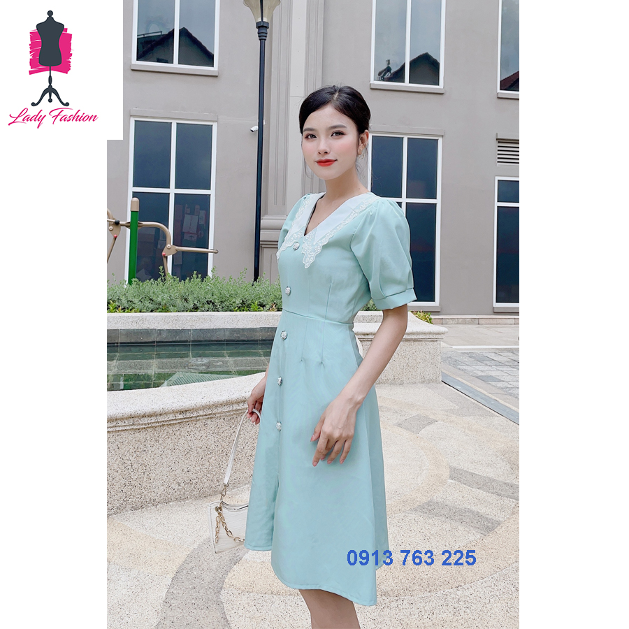 Váy Đầm Chữ A Phối Lá Cổ D026