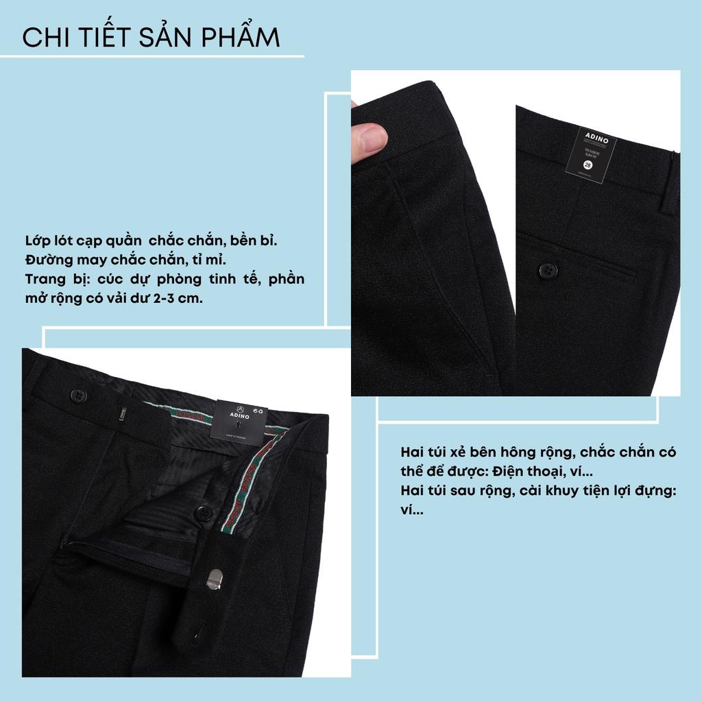 Quần âu nam màu đen sạn ADINO vải rayon polyester dày không bai xù dáng slimfit công sở ống đứng hơi côn QA143