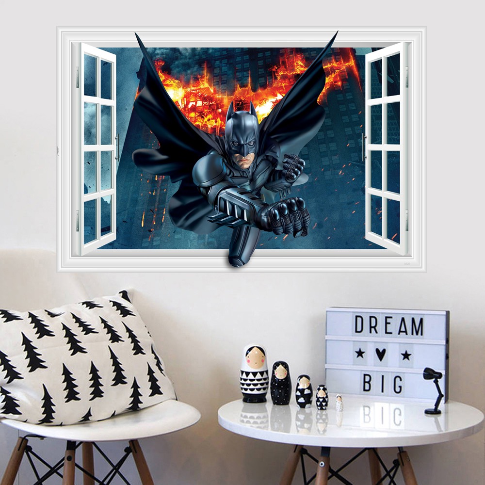 Decal trang trí tường - Người dơi bay vào cửa sổ