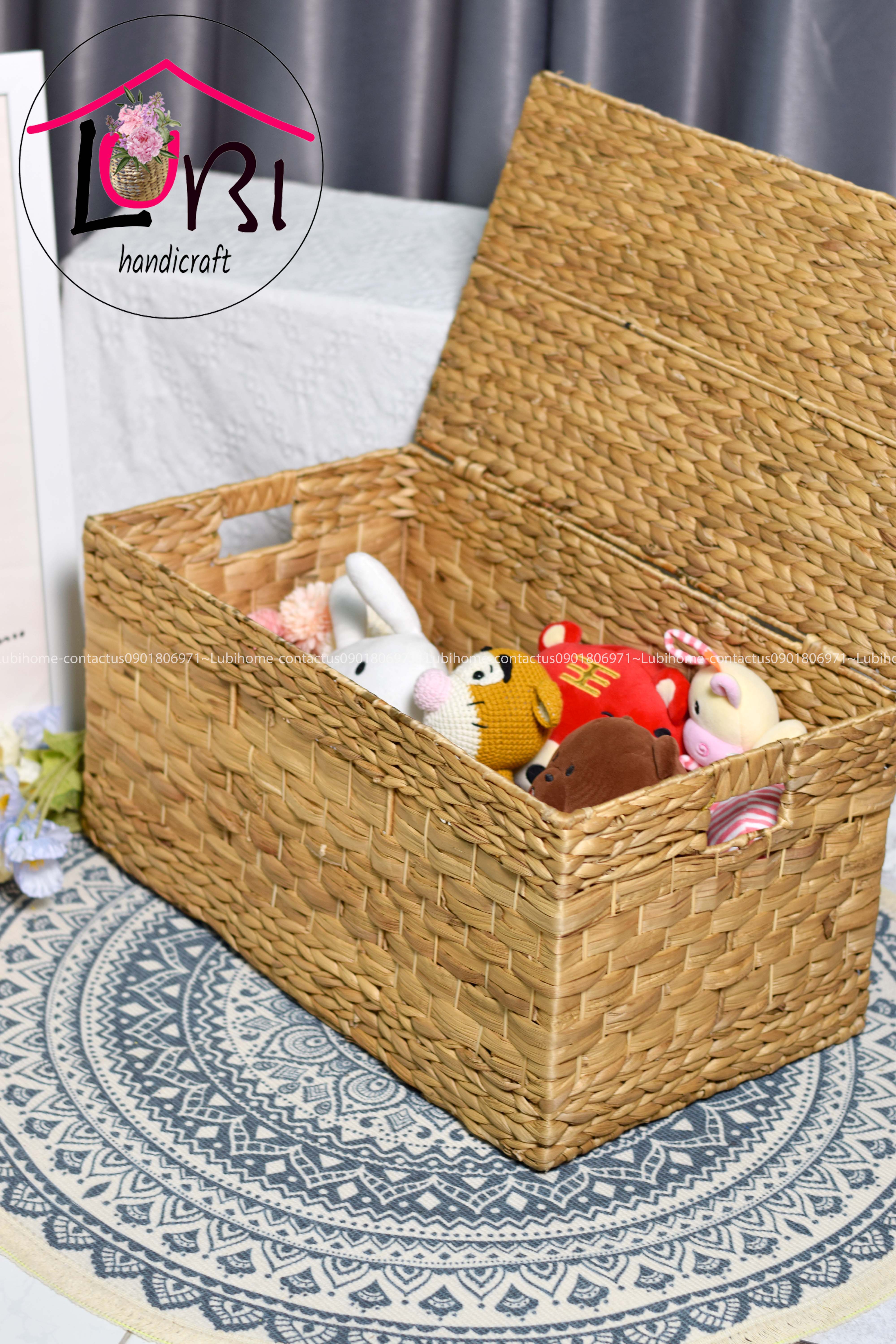 Lubihandicraft - Rương đựng đồ lục bình hình chữ nhật có nắp đậy - đơn giản, mộc mạc