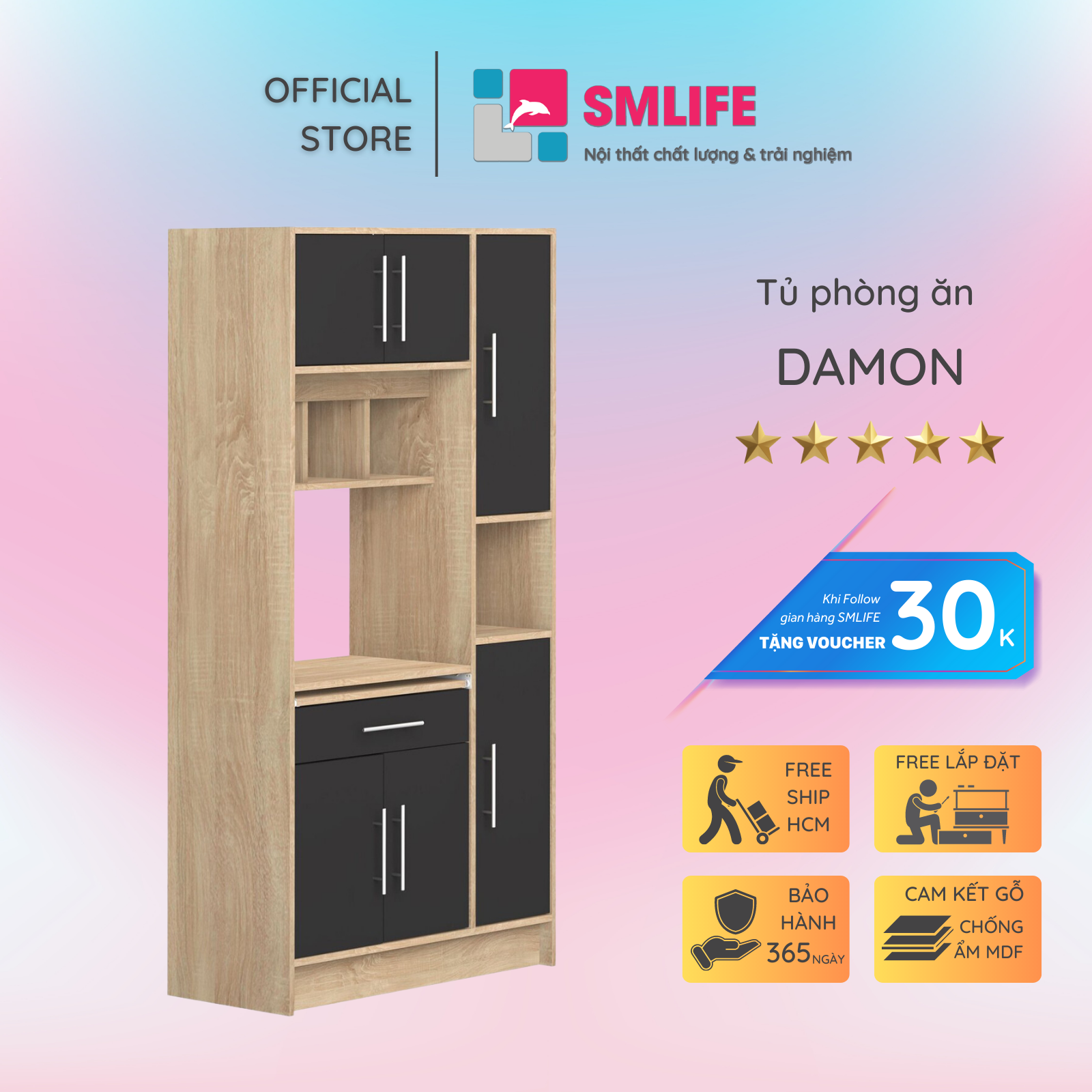 Tủ phòng ăn bằng gỗ nhỏ gọn cho gia đình SMLIFE Damon