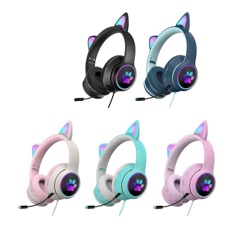 Máy Tính Chơi Game Cắm Tai Nghe Tai Mèo Hình Dạ Quang Tai Nghe Trực Tuyến Cấp Trò Chơi Học Tập Làm Việc Dropshipping