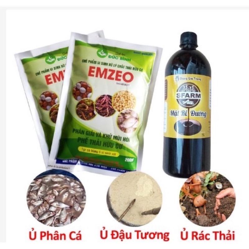 COMBO 2 GÓI EMZEO XỬ LÍ CHẤT THẢI,KHỬ MÙI HÔI VÀ 1 LÍT MẬT RỈ ĐƯỜNG NGUYÊN CHẤT