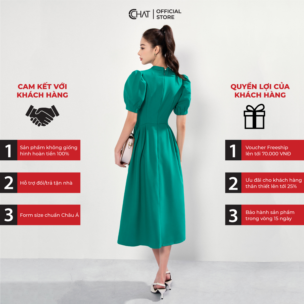 Đầm Nữ CCHAT Dáng Xòe Tay Phồng Xếp Ly Chất Tuytsi Cao Cấp 12VNS2025XT