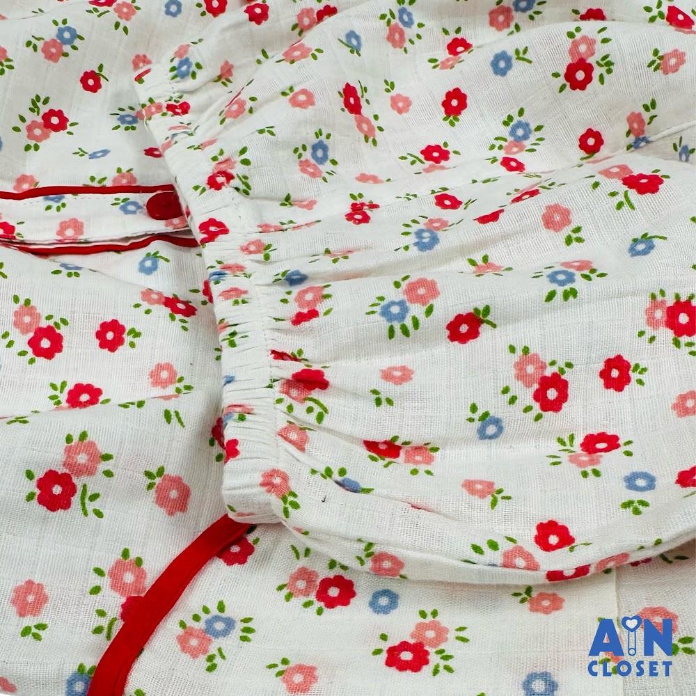 Bộ quần áo Dài bé gái họa tiết Hoa Nhí Đỏ Xô sợi tre - AICDBGSSHQUA - AIN Closet