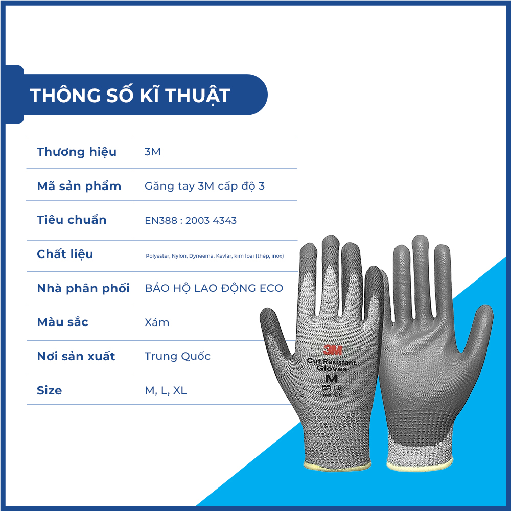 Găng tay chống cắt 3M cấp độ 3 chống đâm xuyên, xé rách, mài mòn