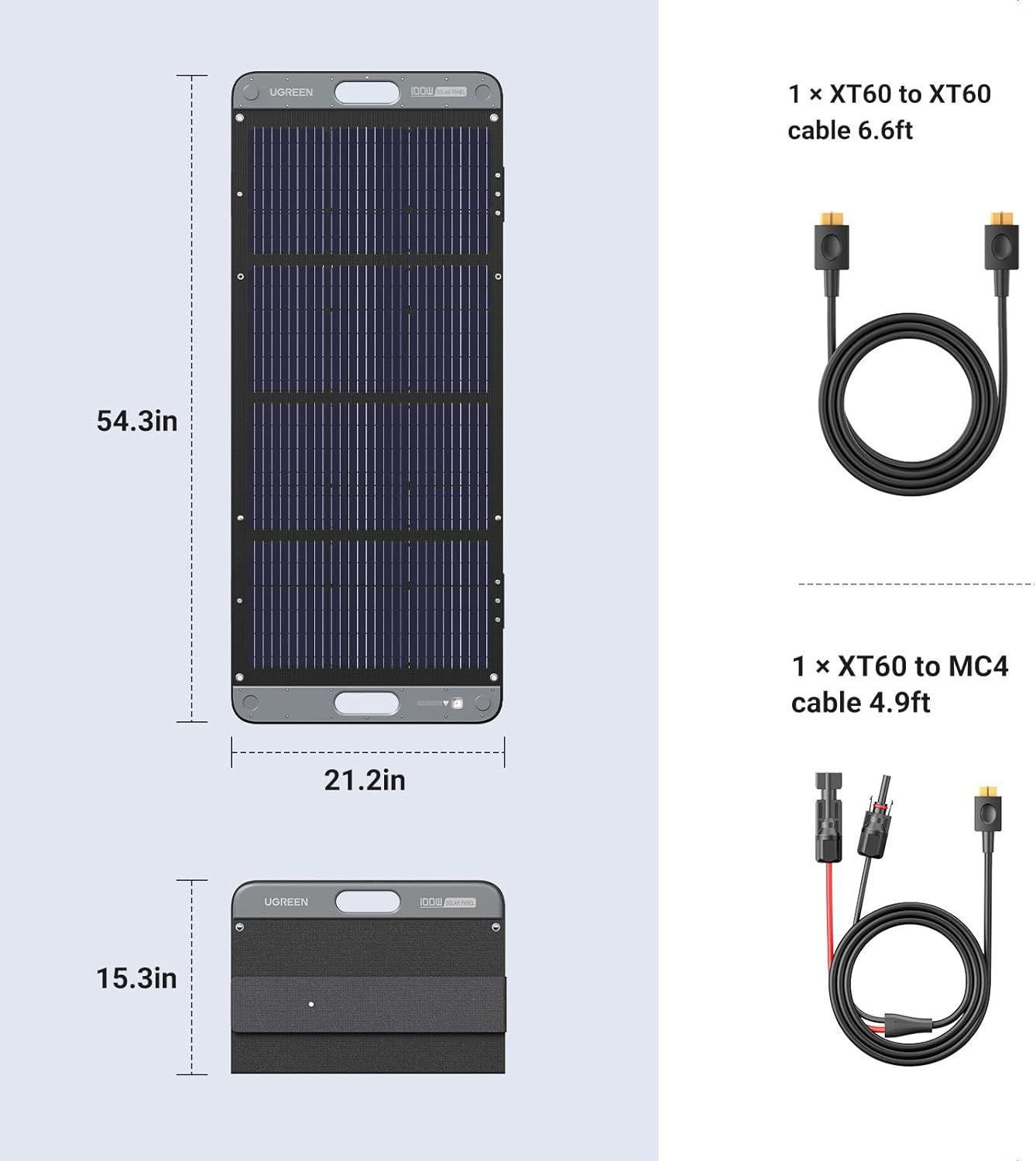 Ugreen UG15113SC100TK 100W chuẩn cắm kết nối Type XT60 Tấm panel năng lượng mặt trời có thể xếp gọn dùng cho trạm sạc 600w 1200w 2200w Gs600 gs1200 - HÀNG CHÍNH HÃNG