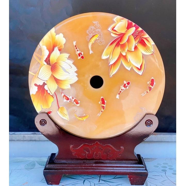 Đồng Điếu CÁ CHÉP LIÊN HOA Đá Ngọc Hoàng Long - Đường Kính 30cm