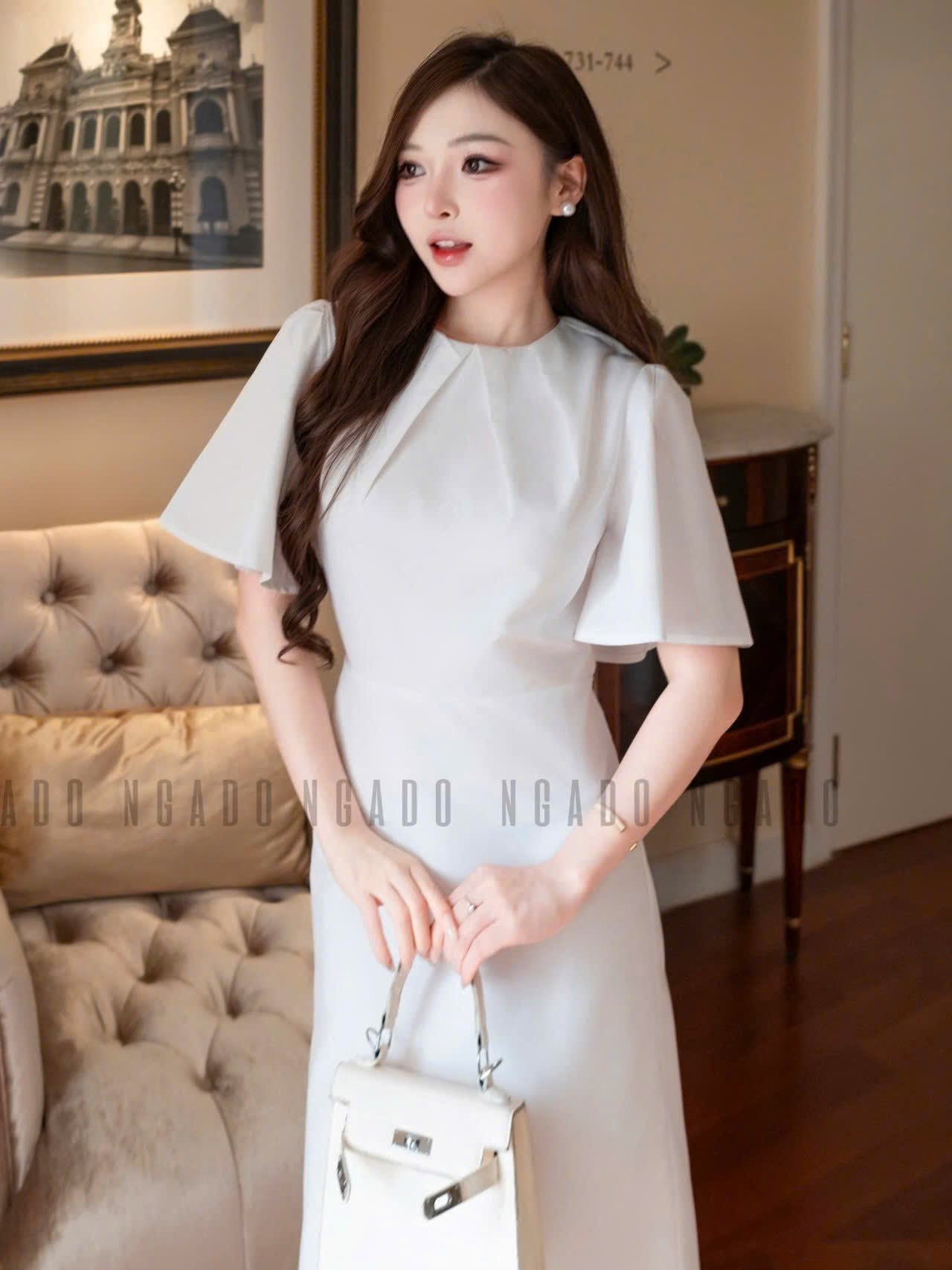 Đầm trắng cổ xếp NGADO