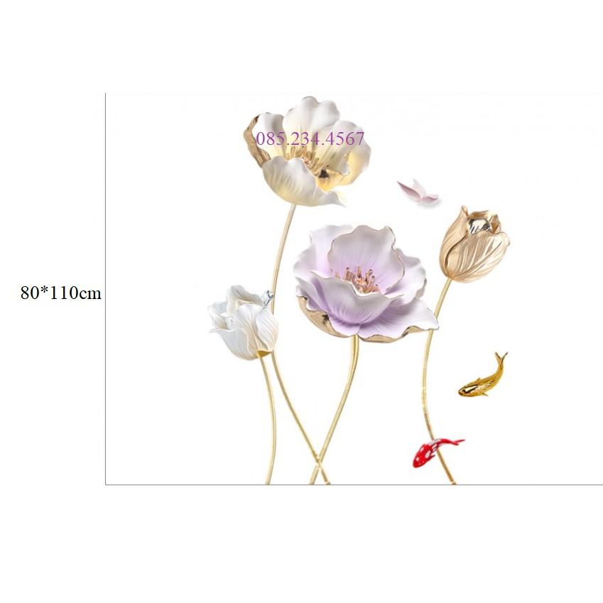 Decal dán tường HOA TÍM CÁNH MỎNG 3D SIÊU HOT